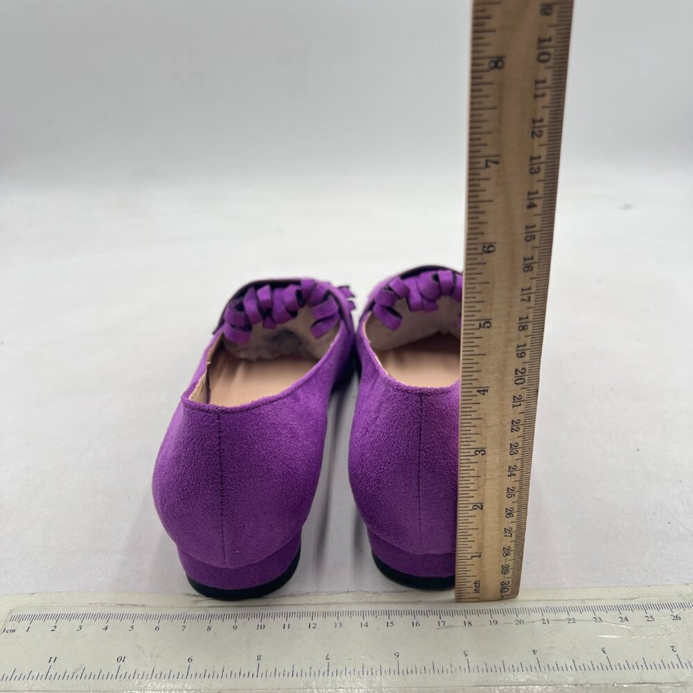 XYD Purple Vintage Fringe Dress Pointy Toe Slip Ons Loafers Chunky Low Heel Shoe - Picture 5 of 8
